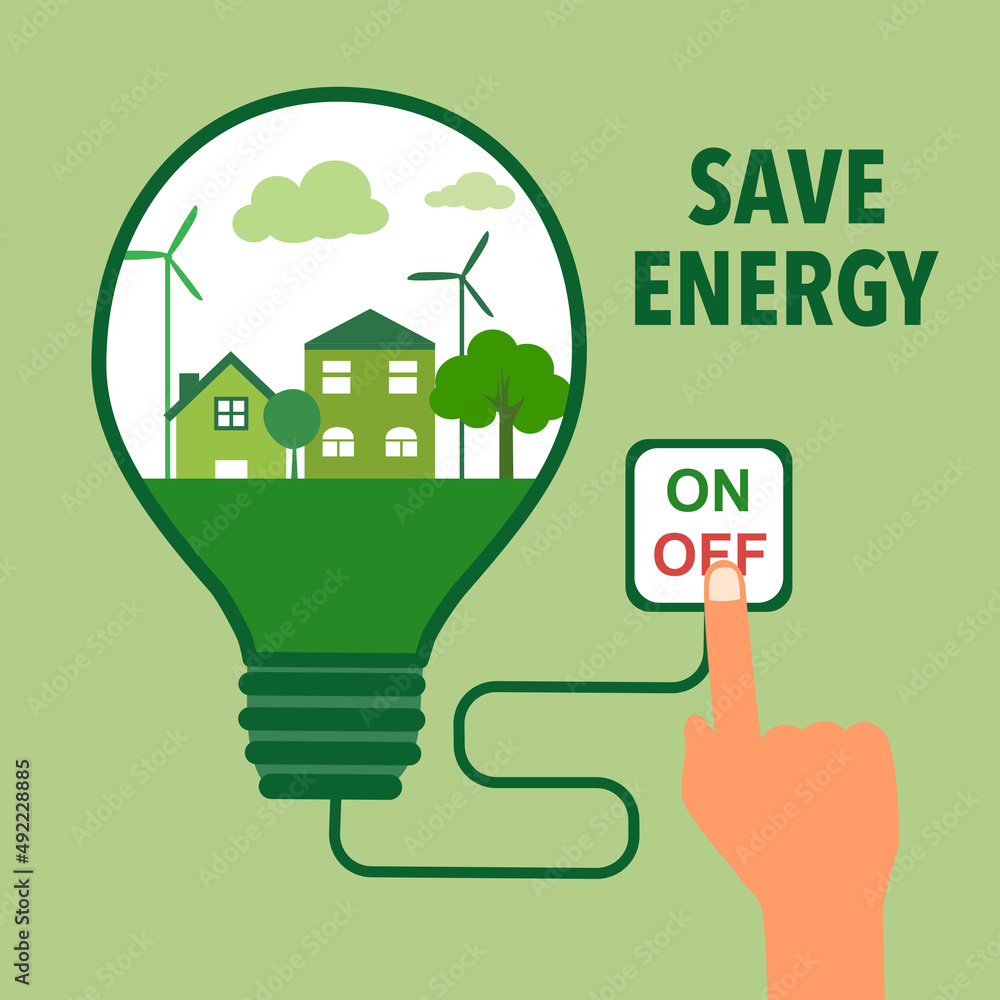Save energy concept vector illustration on green background. Eco city ... Save energy concept vector illustration on green background. Eco city ...